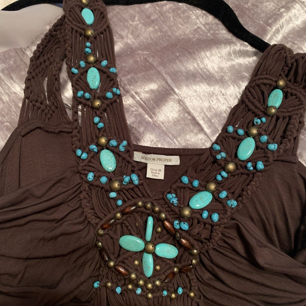 Boston Proper Brown Maxi Dress with Blue Accents